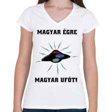 PRINTFASHION magyar égre magyar ufót - Női V-nyakú póló - Fehér női póló