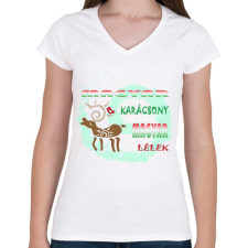 PRINTFASHION Magyar Karácsony - Női V-nyakú póló - Fehér női póló