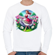 PRINTFASHION Magyar lány tavaszi virágok közt - Férfi pulóver - Fehér