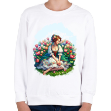 PRINTFASHION Magyar lány tulipánok közt - Gyerek pulóver - Fehér gyerek pulóver, kardigán