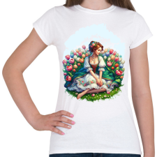 PRINTFASHION Magyar lány tulipánok közt - Női póló - Fehér női póló