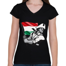 PRINTFASHION Magyar Patrióta  - Női V-nyakú póló - Fekete