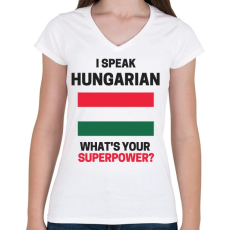 PRINTFASHION Magyar szupererő - Női V-nyakú póló - Fehér