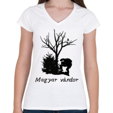 PRINTFASHION magyar vándor - Női V-nyakú póló - Fehér