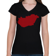 PRINTFASHION Magyarország szívekkel - Női V-nyakú póló - Fekete