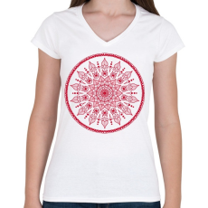 PRINTFASHION Magyaros mandala - Női V-nyakú póló - Fehér