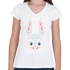 PRINTFASHION Magyaros nyuszi fej - Női V-nyakú póló - Fehér