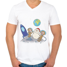 PRINTFASHION Majmok a holdon - Férfi V-nyakú póló - Fehér férfi póló