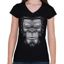 PRINTFASHION Majom arc - Női V-nyakú póló - Fekete női póló