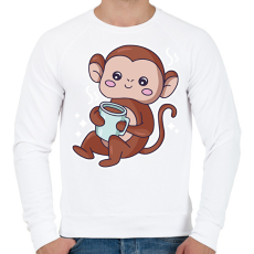 PRINTFASHION Majom kávéval - Férfi pulóver - Fehér