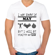 PRINTFASHION Májusban születtem de minden hónapban egészségesen élek - Férfi V-nyakú póló - Fehér