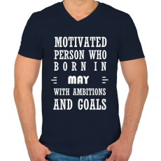 PRINTFASHION Májusi születésű motivált személy ambíciókkal és célokkal - Férfi V-nyakú póló - Sötétkék