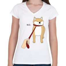 PRINTFASHION Makacs akita - Női V-nyakú póló - Fehér