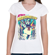 PRINTFASHION Mályvacukros támadás - Női V-nyakú póló - Fehér női póló