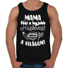 PRINTFASHION Mama főzi a legjobb húslevest a világon! - Férfi atléta - Fekete atléta, trikó