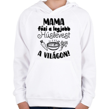 PRINTFASHION Mama főzi a legjobb húslevest a világon! - Gyerek kapucnis pulóver - Fehér gyerek pulóver, kardigán