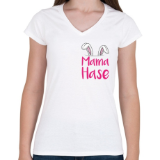 PRINTFASHION Mama Hase - Női V-nyakú póló - Fehér