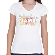 PRINTFASHION Mama virágokkal - Női V-nyakú póló - Fehér női póló