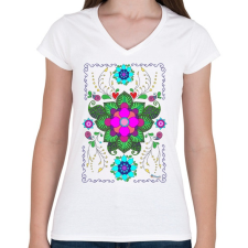 PRINTFASHION Mandala minta 1. - Női V-nyakú póló - Fehér női póló