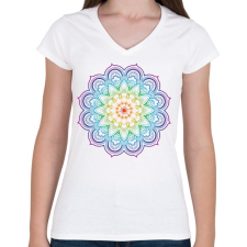 PRINTFASHION Mandala virág - Női V-nyakú póló - Fehér női póló