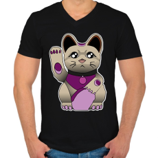 PRINTFASHION maneki neko - Férfi V-nyakú póló - Fekete