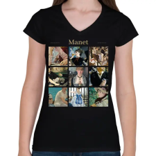 PRINTFASHION Manet - részleket - Női V-nyakú póló - Fekete női póló