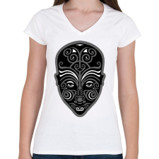 PRINTFASHION MAORI - Női V-nyakú póló - Fehér női póló