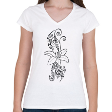 PRINTFASHION Maori virág1 - Női V-nyakú póló - Fehér
