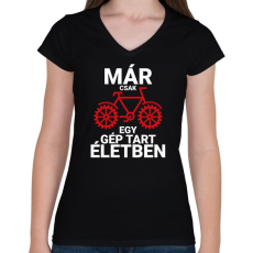 PRINTFASHION Már csak egy gép tart életben - Kerékpáros - Női V-nyakú póló - Fekete