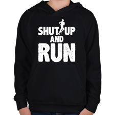 PRINTFASHION Maradj csendben és Fuss - Gyerek kapucnis pulóver - Fekete gyerek pulóver, kardigán