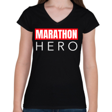 PRINTFASHION MARATHON HERO - Női V-nyakú póló - Fekete női póló