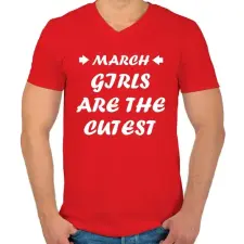 PRINTFASHION Márciusi csajok a legcukibbak - Férfi V-nyakú póló - Piros férfi póló