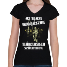 PRINTFASHION Márciusi horgász - Női V-nyakú póló - Fekete női póló