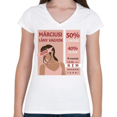 PRINTFASHION Márciusi lány vagyok - százalékos - Női V-nyakú póló - Fehér