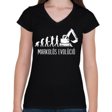 PRINTFASHION Markolós evolúció - Női V-nyakú póló - Fekete