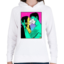 PRINTFASHION Mask kiss - Női kapucnis pulóver - Fehér női pulóver, kardigán