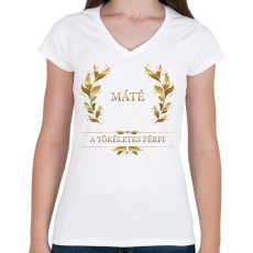 PRINTFASHION Máté - Női V-nyakú póló - Fehér