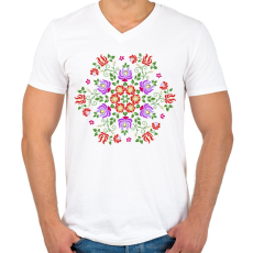 PRINTFASHION Matyó mintás mandala - Férfi V-nyakú póló - Fehér