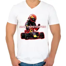 PRINTFASHION Max Verstappen - Férfi V-nyakú póló - Fehér férfi póló