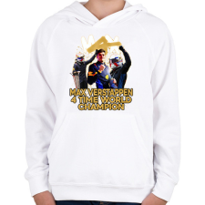 PRINTFASHION MAX VERSTAPPEN vilagbajnok - Gyerek kapucnis pulóver - Fehér gyerek pulóver, kardigán