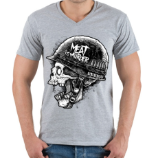PRINTFASHION Meat is murder - Férfi V-nyakú póló - Sport szürke