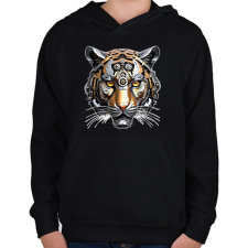 PRINTFASHION Mechanikus tigris - Gyerek kapucnis pulóver - Fekete gyerek pulóver, kardigán