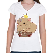 PRINTFASHION Medencéző Capybara - Női V-nyakú póló - Fehér női póló