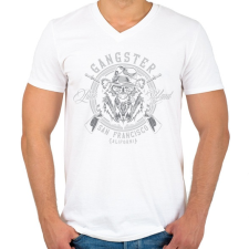 PRINTFASHION Medve 05 - San Francisco Gangster - Férfi V-nyakú póló - Fehér férfi póló