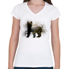 PRINTFASHION medvében az erdő - Női V-nyakú póló - Fehér női póló