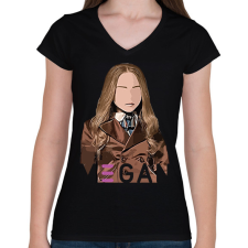 PRINTFASHION Megan - Női V-nyakú póló - Fekete női póló