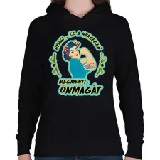 PRINTFASHION Megmenti önmagát - Női kapucnis pulóver - Fekete női pulóver, kardigán