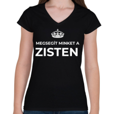 PRINTFASHION MEGSEGÍT MINKET A ZISTEN - Női V-nyakú póló - Fekete női póló