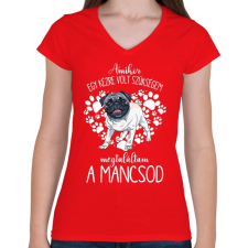 PRINTFASHION Megtaláltam a mancsod - Mopsz pug - Női V-nyakú póló - Piros női póló