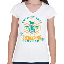 PRINTFASHION Méhész apa - Női V-nyakú póló - Fehér női póló